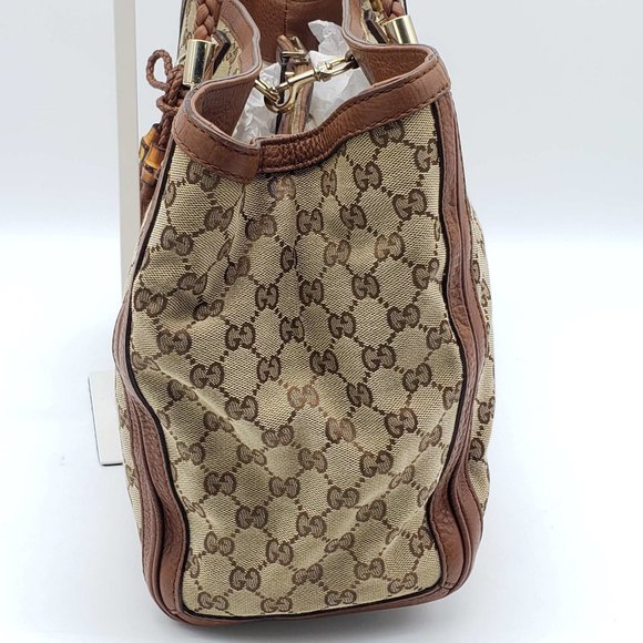 100% Authentic Gucci Leather Canvas Brown Tote Bag - Picture 4 of 16